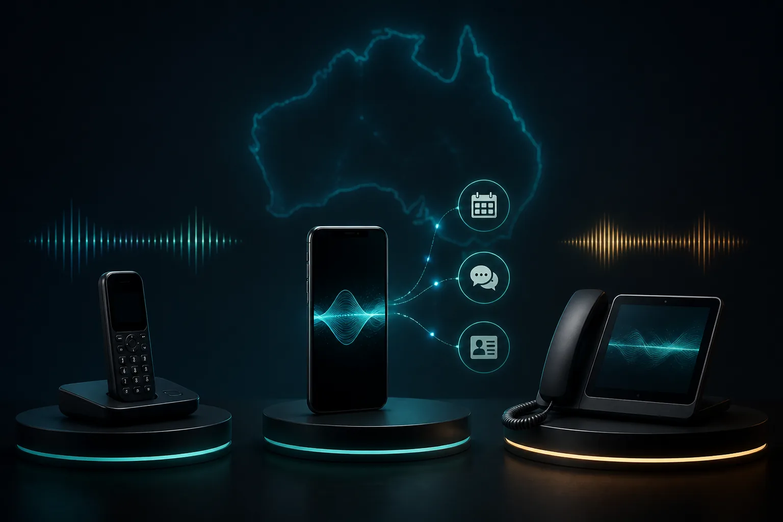 Three phone service options beneath an outline of Australia