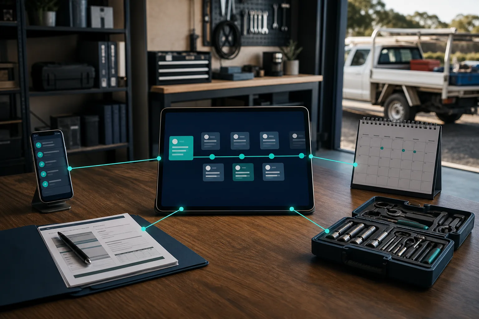 Connected customer workflow on a tablet in a trade workshop