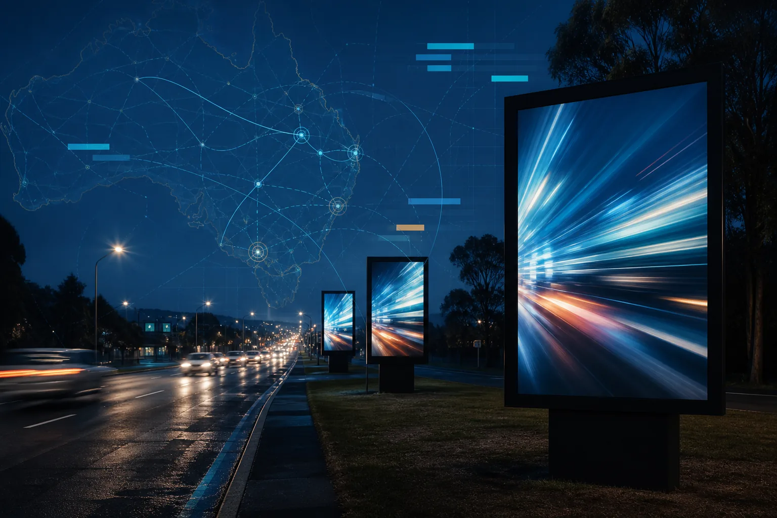 Digital billboard locations mapped across an Australian road network